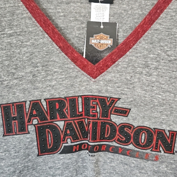 Harley Davidson Durango V-Neck Raglan T-shirt Red/Grey Moto New Medium Logo - Picture 4 of 12